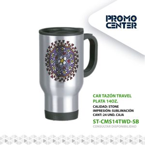 CAR MUG TRAVEL PLATA 14 OZ STONE SUBLIMACION CAJA INDIVIDUAL
