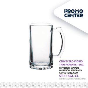 CERVECERO VIDRIO TRANSPARENTE EXTERIOR 16OZ SERIGRAFIA DIAM SIN CAJA INDIVIDUAL