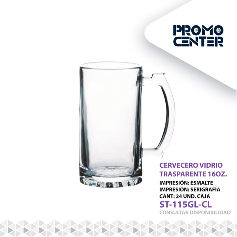 CERVECERO VIDRIO TRANSPARENTE EXTERIOR 16OZ SERIGRAFIA DIAM SIN CAJA INDIVIDUAL