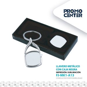 LLAVERO METALICO SUBLIMACION CON CAJA INDIVIDUAL NEGRA