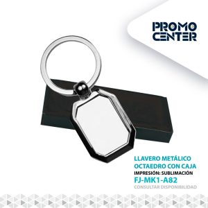 LLAVERO METALICO SUBLIMACION FORMA OCTAEDRO  CON CAJA INDIVIDUAL NEGRA