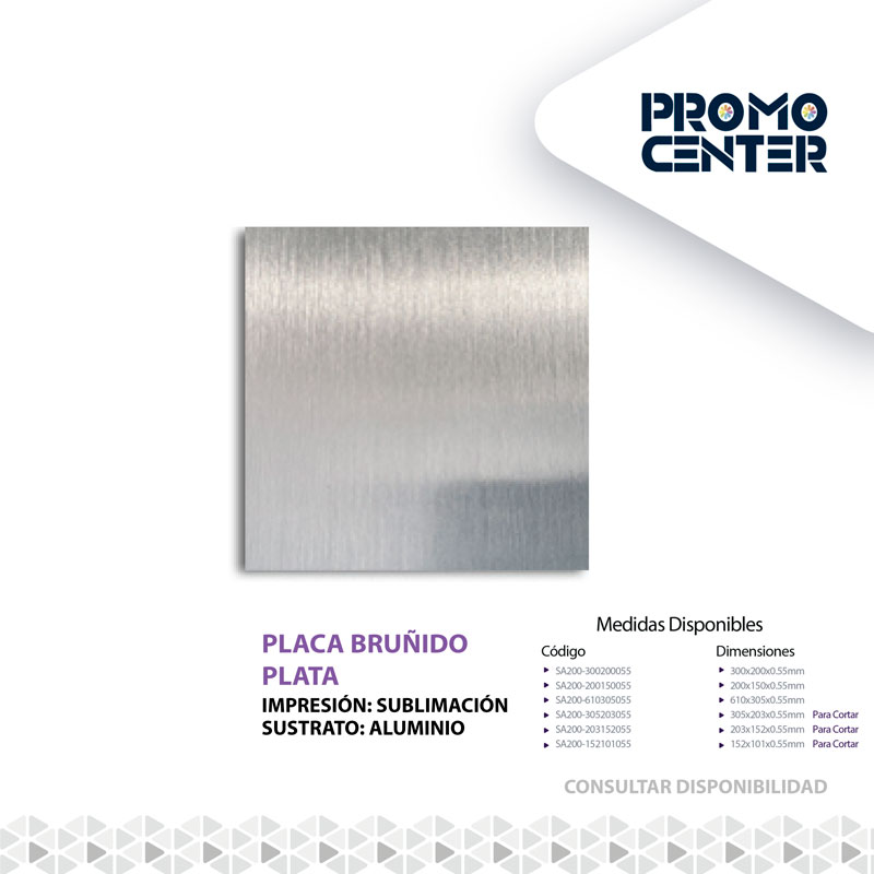 PLACA SUBLIMACION BRUÑIDO PLATA ALUMINIO