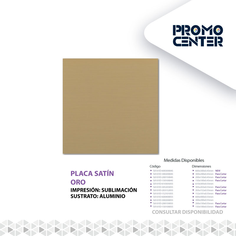PLACA SUBLIMACION SATIN ORO ALUMINIO