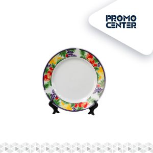 PLATO SUBLIMACION BLANCO ORILLA FLORES ROJAS 8" CON ATRIL SIN CAJA INDIVIDUAL