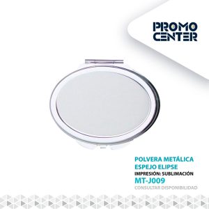 POLVERA ESPEJO METALICA SUBLIMACION ELIPSE CON CAJA INDIVIDUAL NEGRA