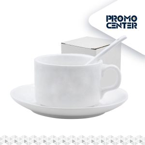 TAZA SUBLIMACION CON PLATILLO CUCHARA BLANCA 6OZ CON CAJA INDIVIDUAL