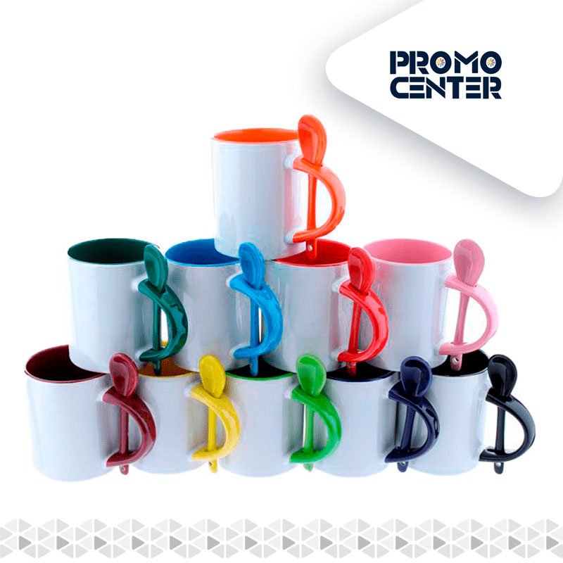 TAZON ASA Y CUCHARA INTERIOR COLOR - EXT BLANCO 11 OZ SUBLIMACION CON CAJA INDIVIDUAL