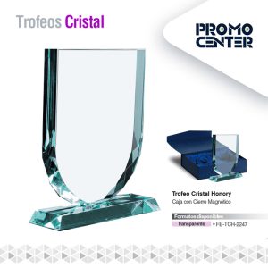 TROFEO CRISTAL HONORY ESPESOR 15MM ALTURA 17CM CAJA AZUL CIERRE MAGNETICO