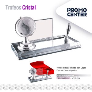 TROFEO CRISTAL MUNDO CON LAPIZ 90X150X45MM