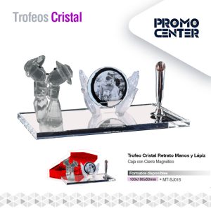 TROFEO CRISTAL RETRATO MANO Y LAPIZ 1800X180X50MM
