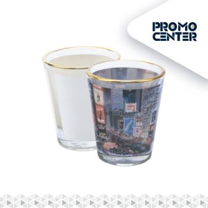 VASO VIDRIO TRANSPARENTE BASE BLANCA EXTERIOR ORILLA DORADA 1.5 OZ STONE SUBLIMACION SIN CAJA INDIVIDUAL